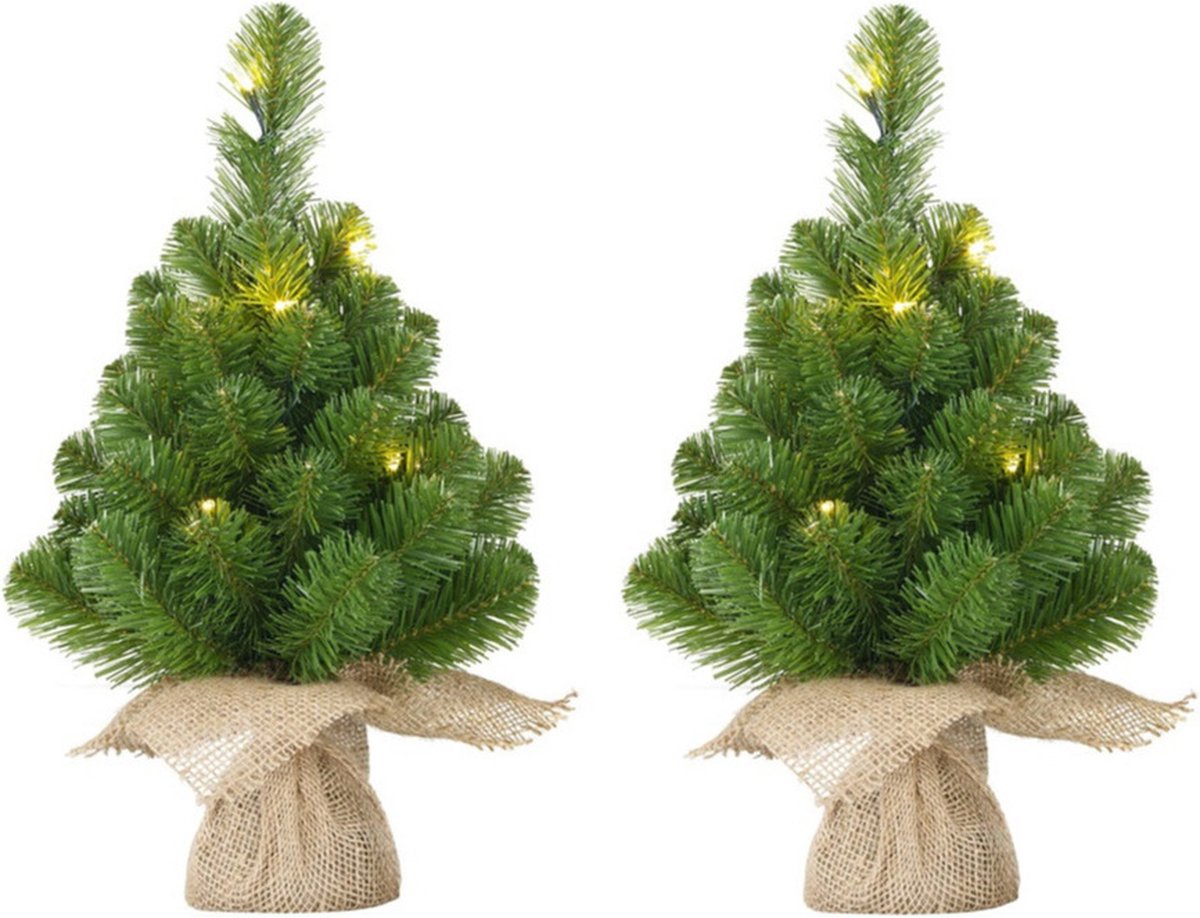 5x Mini kunst kerstboom met 10 LED lampjes 45 cm