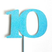 Taartdecoratie| Taarttopper| Taartversiering| Verjaardag| Cijfers| 10| Blauw glitter| 14 cm| karton