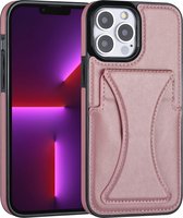 Roze hoesje voor iPhone 13 Pro Max - Back Cover - Pasjeshouder - Multifunctionele Handstrap
