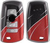 kwmobile autosleutelhoes compatibel met BMW 3-knops draadloze autosleutel (alleen Keyless Go) - Cover in grijs / zwart / rood - Kleurengolf design