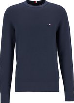 Tommy Hilfiger structure crew neck - heren trui katoen met O-hals - donkerblauw (Desert sky) -  Maat: M