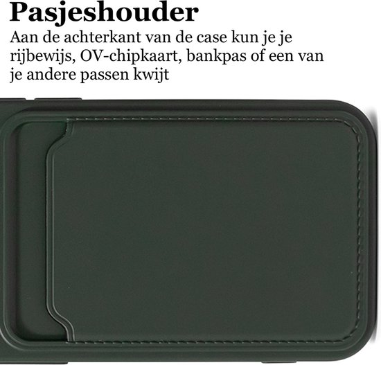 Hoesje Pasjeshouder geschikt voor iPhone 12 / iPhone 12 Pro Groen - Siliconen Case Back Cover + Full Screen Protector Glas Screenprotector