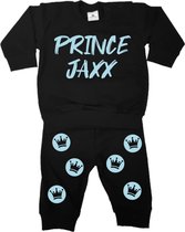 Pyjama jongen met naam-prince-zwart-lichtblauwe kroontjes-Maat 68/74
