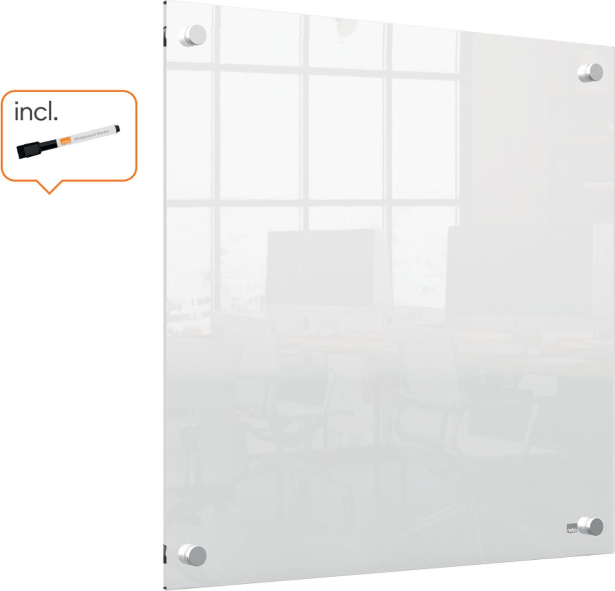 Nobo Draagbaar Wandgemonteerd Mini Whiteboard - 450 x 450 Millimeter - Inclusief Marker - Transparant Acryl