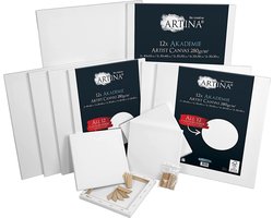 Artina FSC® schilderdoeken canvas - Set van 12 doeken in academy quality - 30x40, 20x20, 20x30, 30x30, 40x60 cm canvas, 100% katoen, 280g/m2