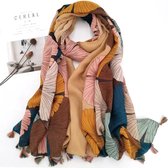 Emilie Scarves - sjaal - viscose - franjes - Bloemblaadjes beige petrol