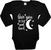 Baby rompertje - Love you to the moon and back - Romper lange mouw zwart - Maat 50/56