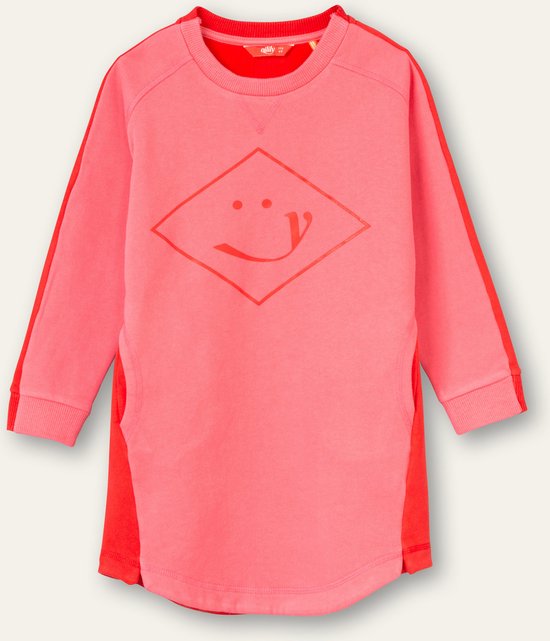Dehope long sleeve sweat dress 30 Two colored sweatdress red pink with Emoticon Pink: 110/5yr