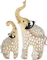 Set van 2 olifantjes 'Elly' - Beige / bruin / wit / creme - 18 x 8 x 31 cm hoog (grootste olifant)
