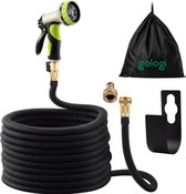 Gologi - Super Sterk Uitrekbare Tuinslang tot 30 Meter + GRATIS tas en koppelstuk - Uitrekbaar -Tuinsproeier 10 standen - Tuin Besproeien - Waterslang - Sproeikop - Groen - Flexibel Elastisch