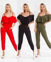 Just me jumpsuit khaki met offschoulder en kraag one size