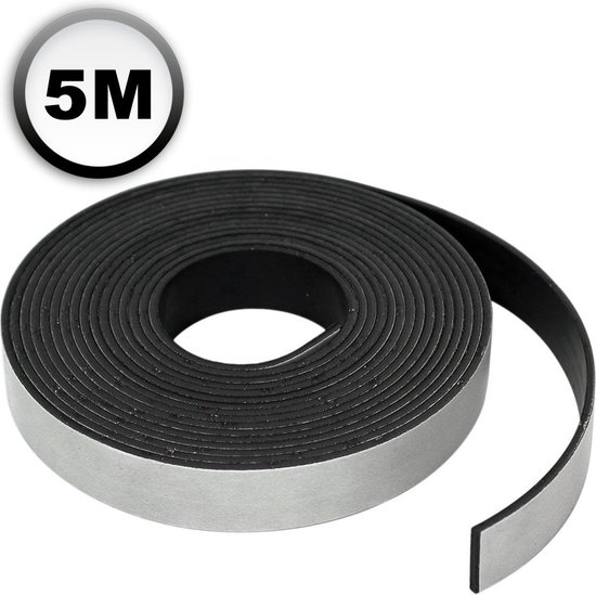 Whiteboard magneet - awemoz magneetband met plakstrip - 5 meter lang - magneetstrip - magneet tape - magnetisch tape - zelfklevend - zwart
