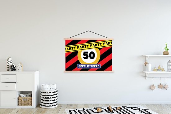 Porte-affiche avec affiche - Affiche scolaire - Anniversaire - Décoration 50 ans - Anniversaire - 150x100 cm - Lattes vierges