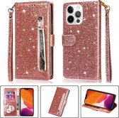 Glitter Bookcase voor Apple iPhone 13 Pro Max | Hoogwaardig PU Leren Hoesje | Lederen Wallet Case | Telefoonhoesje | Pasjeshouder | Roze Goud