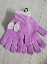 handschoenen lila paars met creme strikje voor Dames of grotere kinderen