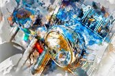 JJ-Art (Canvas) 60x40 | Vlinder op bloem - abstract - geschilderde olieverf look, kleurrijk, woonkamer - slaapkamer | Kunst, rood, geel, blauw, groen, modern | Foto-Schilderij prin