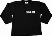 Shirt met naam-Duncan-naam shirt lange mouw-zwart met witte opdruk kind-Maat 86