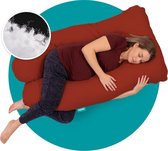 Mjuka® Zwangerschapskussen XXL Vezelbolletjes - Zijslaapkussen - Lichaamskussen - Body Pillow - 280 cm - Afneembare Soft Cotton hoes - Brique