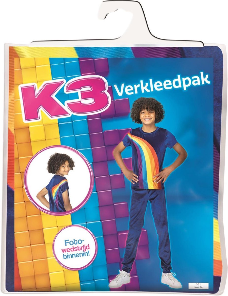 K3 verkleedkleding - verkleedpak regenboog blauw 6/8 jaar - Maat 134 — afbeelding 3