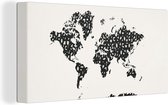 Wanddecoratie Wereldkaart - Cijfers - Zwart - Canvas - 40x20 cm