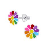 Joy|S - Zilveren Madelief bloem oorbellen - 8 mm - multicolor