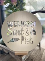 Houten cirkel Welkom Sint & Piet - sinterklaas - 25 cm - sinterklaas decoratie - sinterklaas versiering