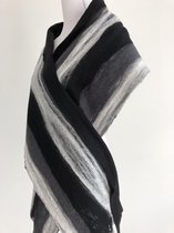 Handgemaakte, gevilte brede sjaal van 100% merinowol - Twee tinten geel - 204 x 34 cm. Stijl open gevilt.