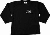 Shirt met naam-Jimi-naam shirt lange mouw-zwart met witte opdruk kind-Maat 56