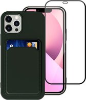 Geschikt voor iPhone 13 Pro Hoesje - Case Groen + Screenprotector - Pasjeshouder - shockproof - Glas - Volledig Dekkend Beschermglas