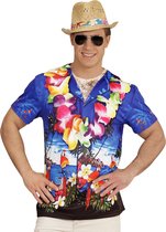 Widmann - Hawaii & Carribean & Tropisch Kostuum - T-Shirt Honolulu Man - Blauw - Medium / Large - Carnavalskleding - Verkleedkleding