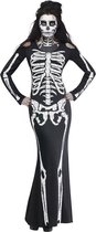 PartyXplosion - Spook & Skelet Kostuum - Lange Skelet Jurk Vrouw - - Medium / Large - Halloween - Verkleedkleding