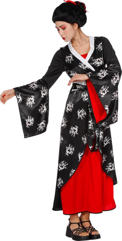 Wilbers & Wilbers - Geisha Kostuum - Aziatische Schone - Vrouw - zwart - Maat 40 - Carnavalskleding - Verkleedkleding
