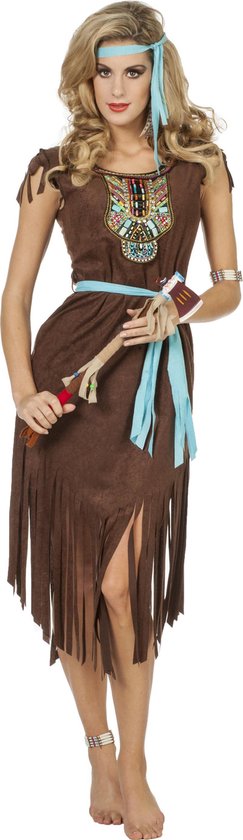 Wilbers & Wilbers - Indiaan Kostuum - Indiaanse Aranama Luxe - Vrouw - Bruin - Maat 40 - Carnavalskleding - Verkleedkleding