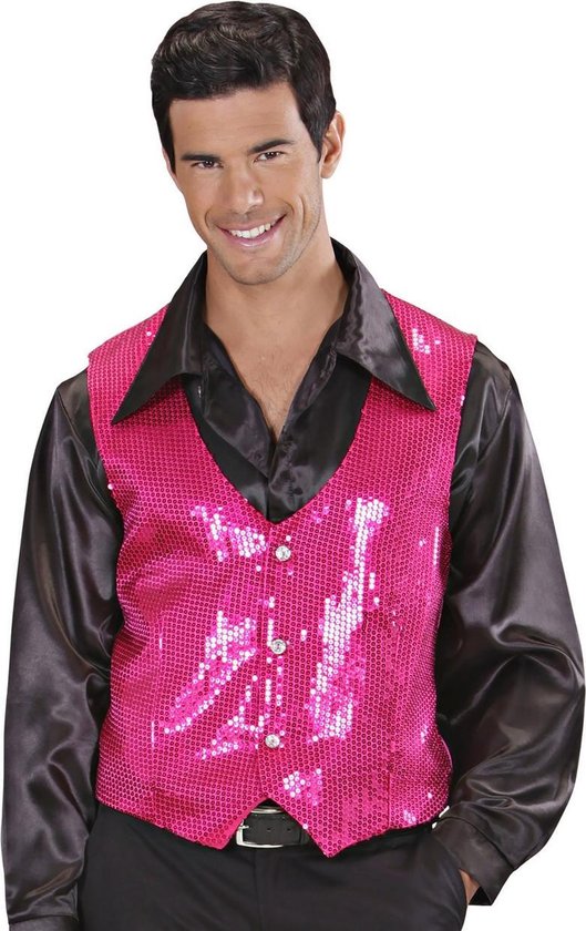 Widmann - Jaren 20 Danseressen Kostuum - Showmaster Pailletten Vest Roze Man - Roze - XL - Carnavalskleding - Verkleedkleding