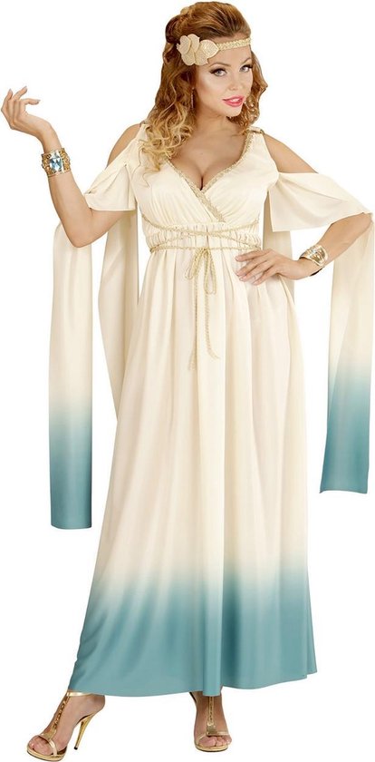 Widmann - Griekse & Romeinse Oudheid Kostuum - Mythische Koningin Van Atlantis - Vrouw - Blauw, Wit / Beige - XL - Carnavalskleding - Verkleedkleding