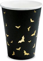 Thema feest papieren bekertjes vleermuis zwart/goud 12x stuks 220 ml - Halloween tafeldecoratie/wegwerp servies