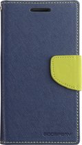 Telefoonhoesje geschikt voor Apple iPhone 13 Pro - Mercury Fancy Diary Wallet Case - Hoesje met Pasjeshouder - Donker Blauw/Lime