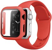 Apple Watch Serie 5 (44mm) Siliconen Bandje & Screenprotector met Behuizing - Rood