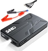 Sanbo X12 Jumpstarter voor auto 12V - Incl. 3 in 1 Oplaadkabel voor alle toestellen toegankelijk - 600A / 16.000mAh Batterij –  4-in-1 Starthulp met Powerbank, LED Zaklamp en SOS Noodlicht - Incl. Opbergkoffer