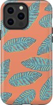 Apple iPhone 13 Pro Max Telefoonhoesje - Extra Stevig Hoesje - 2 lagen bescherming - Met Plantenprint - Tropische Blaadjes - Oranje