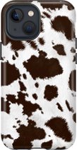 Apple iPhone 13 Mini Telefoonhoesje - Extra Stevig Hoesje - 2 lagen bescherming - Met Dierenprint - Koeien Patroon - Bruin