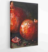 Canvas schilderij - Oil painting red pomegranates. Ripe pomegranates on a black background. still life, contemporary art -  Productnummer 1893007906 - 40-30 Vertical