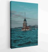Canvas schilderij - Vertcial sunrise view of the Maiden's Tower in Üsküdar on the Asian side of Istanbul, Turkey with the Hagia Sophia in the background -  Productnummer 19138965