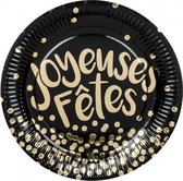bordenset Joyeuses F√™tes ‚åÄ23 cm papier zwart/goud 6 stuks