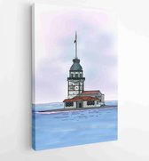 Canvas schilderij - Girl tower istanbul / maiden tower istanbul illustration and blue sky and sea -  Productnummer 1153675372 - 40-30 Vertical