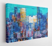 Canvas schilderij - Artistic painting of skyscrapers.Abstract style.Cityscape panorama. -     1718722903 - 80*60 Horizontal