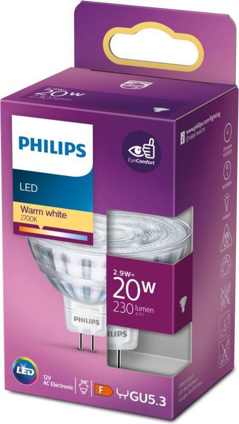 Philips Lighting 871951430760500 Lampe LED Label énergétique F (A - G) GU5.3 Réflecteur 2,9 W = 20 W Warmwit (Ø xl) 51 mm x 46 mm 1 pc(s)