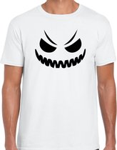 Halloween - Spook gezicht halloween verkleed t-shirt wit voor heren - horror shirt / kleding / kostuum S