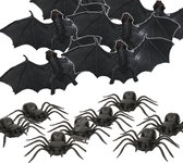 Horror enge beestjes decoratie dieren set 16-delig - Spinnen en vleermuizen - Halloween thema versiering