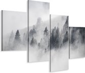Schilderij - Mist in het bos, zwart/wit, 4 luik, premium print